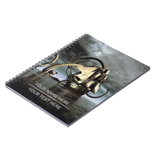 Kraken. Giant octopus bringing down a pirate ship ノートブック (左側)