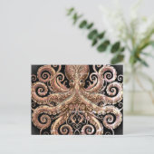 Kraken Steampunk Octopus Ornate Gold Black ポストカード (スタンド正面)
