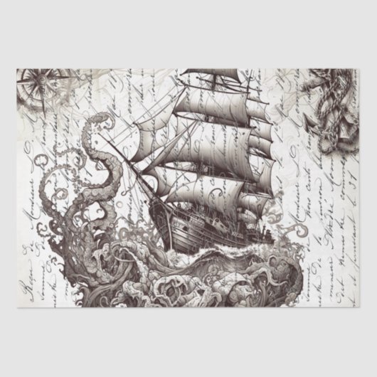 Kraken vs pirate ship nautical theme 薄葉紙 (正面)