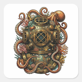 Kraken's Embrace - Vintage Dive Helmet スクエアシール