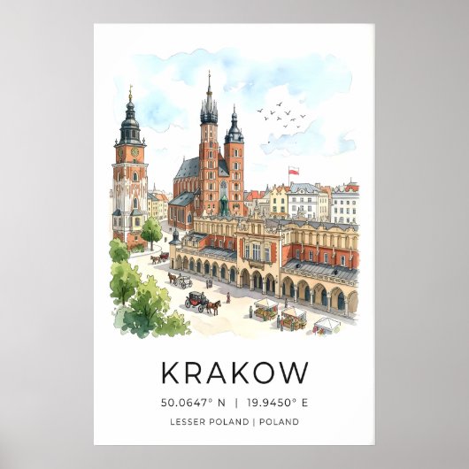 Krakow Cityscape Print Watercolor and Ink (St ポスター (正面)