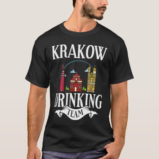 Krakow Poland City Trip Skyline Map Travel Tシャツ (正面)