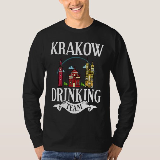 Krakow Poland City Trip Skyline Map Travel Tシャツ (正面)