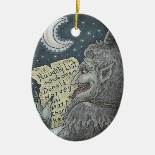 KRAMPUSのいけないリスト、クリスマスのゴシックのオーナメントの楕円形 セラミックオーナメント (正面)