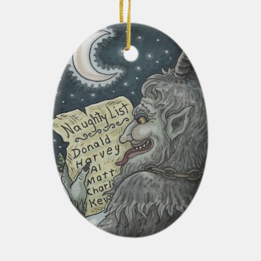 KRAMPUSのいけないリスト、クリスマスのゴシックのオーナメントの楕円形 セラミックオーナメント (裏面)