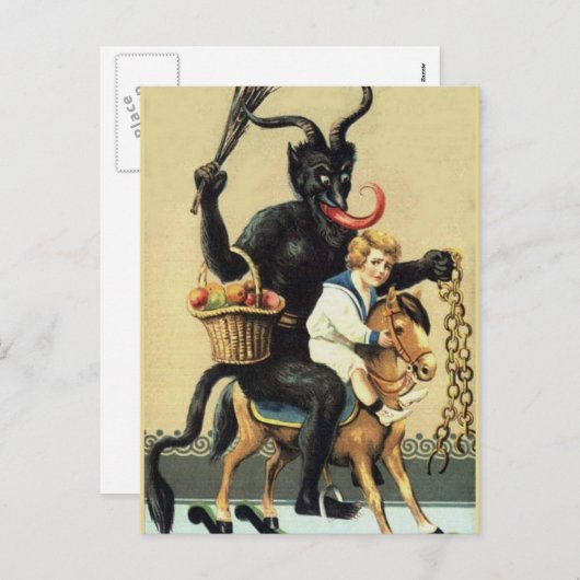 Krampusの揺り木馬の休日のクリスマスのクリスマス シーズンポストカード (正面/裏面)