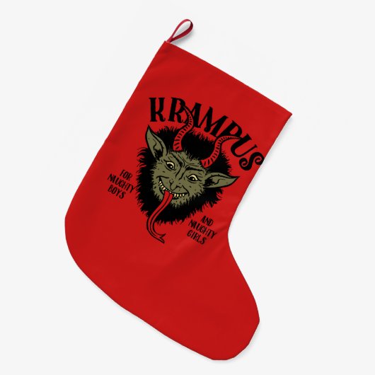 Krampusはいけないクリスマスのストッキングに直面します ラージクリスマスストッキング (正面 (吊り時))