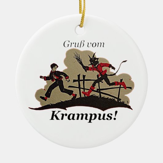 Krampusは子供を追跡します セラミックオーナメント (正面)
