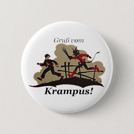 Krampusは子供を追跡します 缶バッジ (正面)