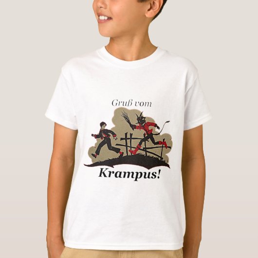 Krampusは子供を追跡します Tシャツ (正面)