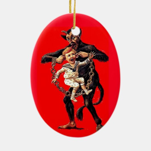 Krampusは悪い子供のクリスマスのオーナメントのために来ます セラミックオーナメント (裏面)