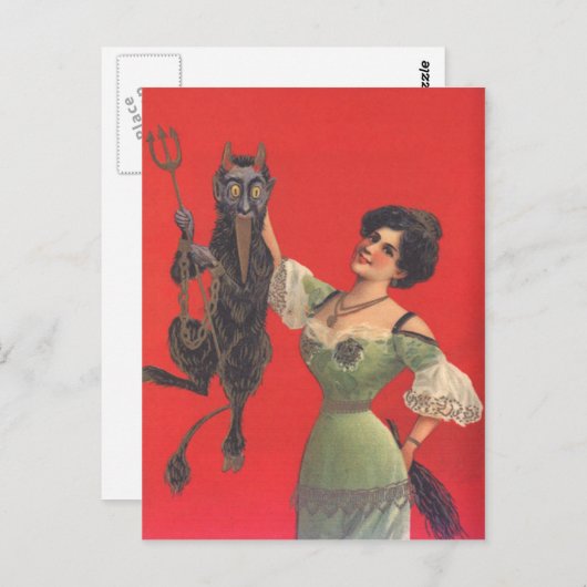 Krampusをつかまえている女性 ポストカード (正面/裏面)