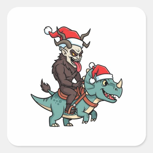 Krampus Riding A Dinosaur Santa Christmas Evil スクエアシール (正面)