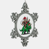 Krampus Riding A Dinosaur Santa Christmas Evil スノーフレークピューターオーナメント (左)