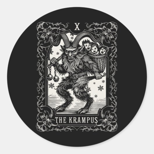 Krampus Tarot Card Design Christmas Season Evil Pa ラウンドシール (正面)