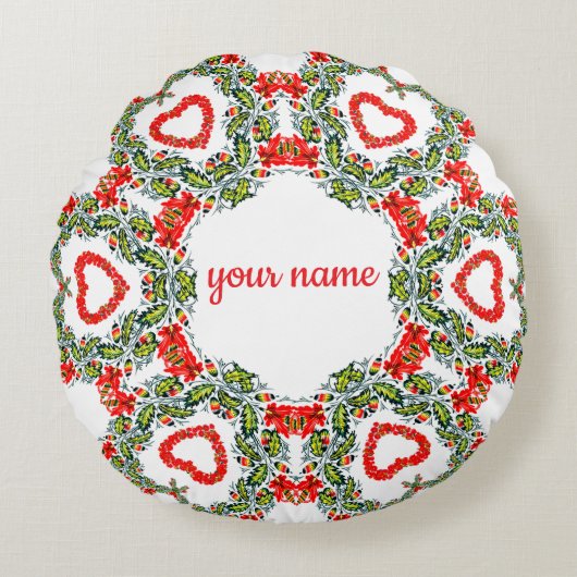 Kranz aus Blumen und Herzen ラウンドクッション (正面)