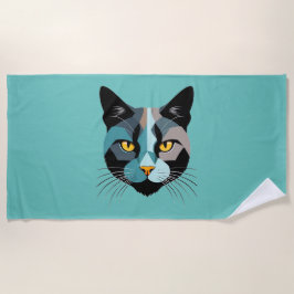 Kreative Katzenkopf Illustration ビーチタオル