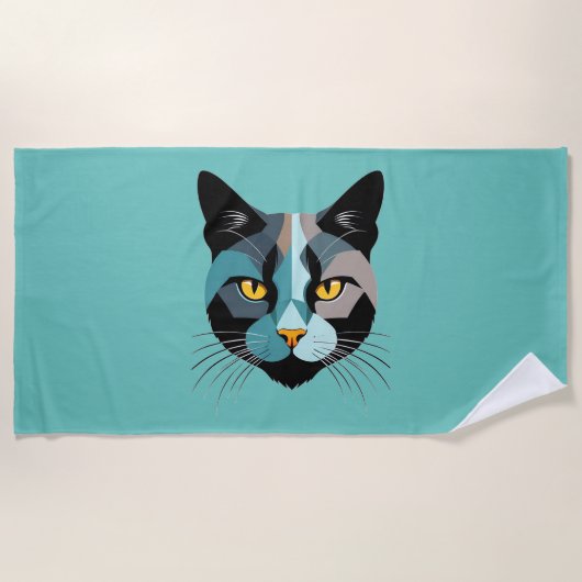 Kreative Katzenkopf Illustration ビーチタオル (正面)