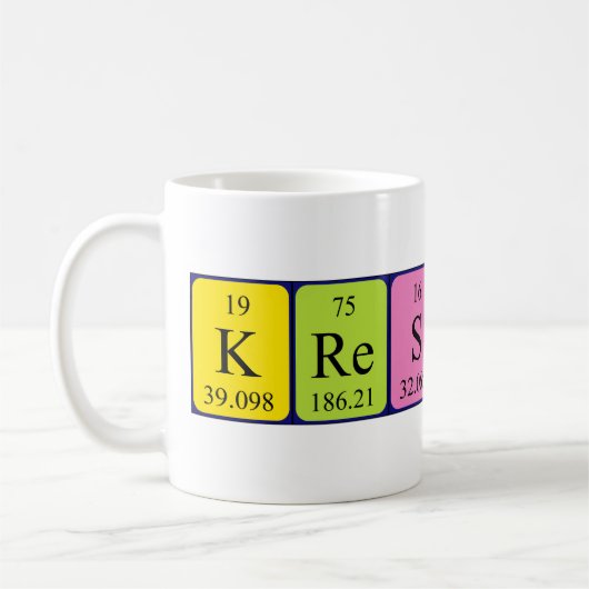 Kreshnik周期表名mug コーヒーマグカップ (左)