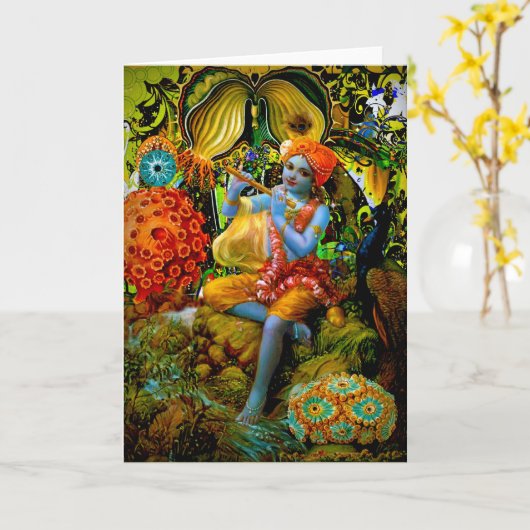 Krishnaのフルート カード (黄色い花)