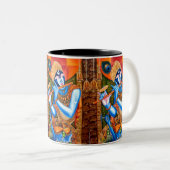 KRISHNAフルートプレーヤーのインディアンの抽象芸術 ツートーンマグカップ (正面右)