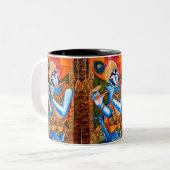 KRISHNAフルートプレーヤーのインディアンの抽象芸術 ツートーンマグカップ (正面左)