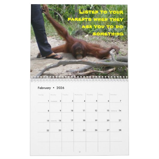 Kristaのオランウータンによる子供のための重要なレッスン カレンダー (2月 2026)