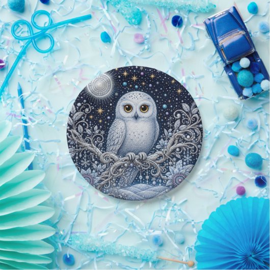 Kristallene Winternacht mit Schneeeule ペーパープレート (パーティー)
