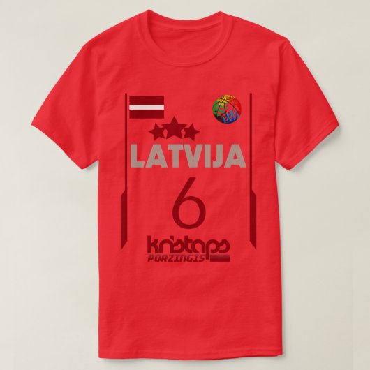 Kristaps PorzingisレトロラトビアユーロスタイルBasketb Tシャツ (デザイン正面)