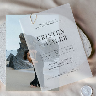 KRISTENミニマモダンリスト結婚ズ ベラム紙招待状