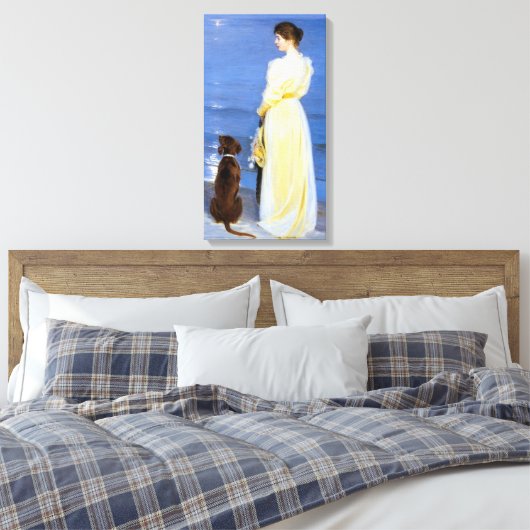 Kroyer – アーティストの妻と犬の海岸 キャンバスプリント (インサイチュ (寝室))