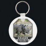Kruger National Park South Africa Rhino Watercolor キーホルダー<br><div class="desc">Kruger National Park watercolor design. The park's high density of wild animals includes the Big 5: lions,  leopards,  rhinos,  elephants and buffalos.</div>