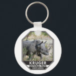 Kruger National Park South Africa Rhino Watercolor キーホルダー<br><div class="desc">Kruger National Park watercolor design. The park's high density of wild animals includes the Big 5: lions,  leopards,  rhinos,  elephants and buffalos.</div>