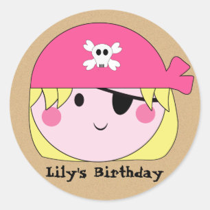 KRWかわいいカスタムピンク海賊海賊誕生日シール ラウンドシール