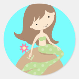 KRWかわいいグリーン人魚 ラウンドシール
