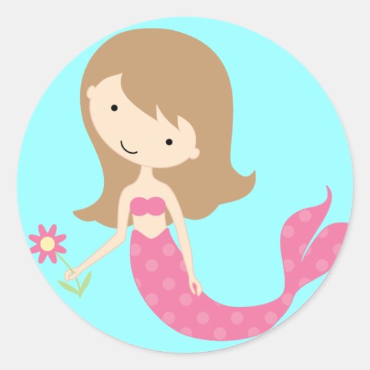 KRWかわいいピンクの人魚 ラウンドシール (正面)