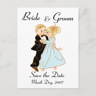 KRWかわいい新郎新婦Save the Date カスタム Postca 案内ポストカード