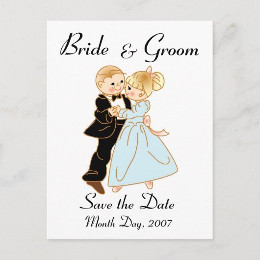 KRWかわいい新郎新婦Save the Date カスタム Postca 案内ポストカード (正面)