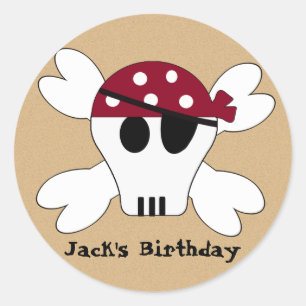 KRWかわいい海賊スカルとクロスボーン誕生日 ラウンドシール