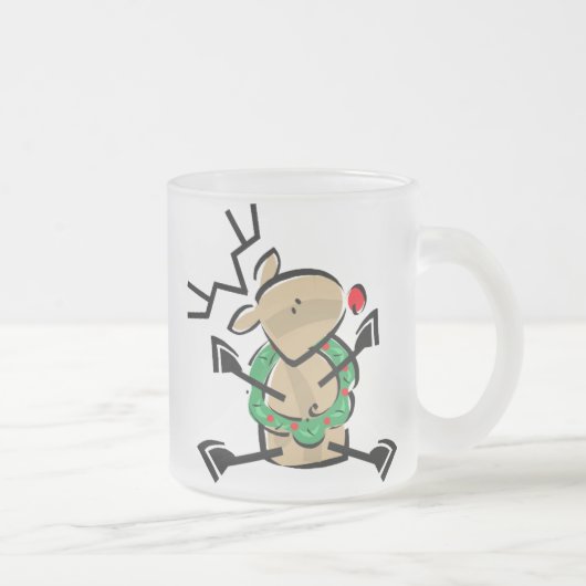 KRWのかわいい漫画のトナカイ フロストグラスマグカップ (右)