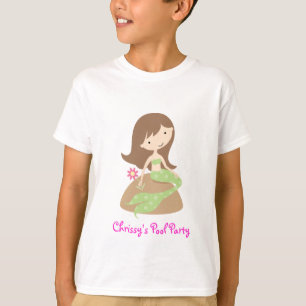 KRWのかわいい緑の人魚のプールを囲んでのパーティの子供 Tシャツ