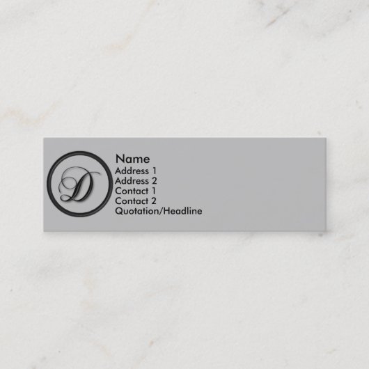 KRWのエレガントな原稿のモノグラムDのプロフィールカード スキニー名刺 (正面)