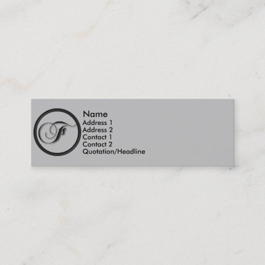 KRWのエレガントな原稿のモノグラムFのプロフィールカード スキニー名刺 (正面)