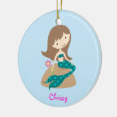 KRWのカスタムでかわいいティール（緑がかった色）の人魚の写真のオーナメント セラミックオーナメント (左)