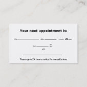 KRWのカスタムなサロンまたはスパのアポイントメント 予約カード (裏面)
