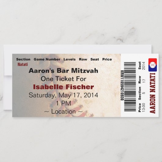 KRWのカスタムな野球のバーの（ユダヤ教の）バル・ミツバーの招待状 招待状 (正面)