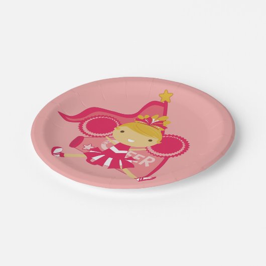 KRWのピンクのチアリーダーのパーティーの紙皿 ペーパープレート (アングル)