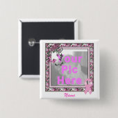 KRWのピンクのリボンカスタムなPicフレーム 缶バッジ (正面&裏面)