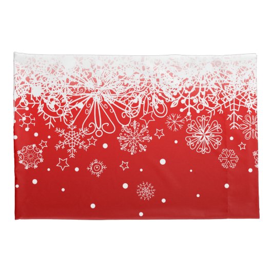 KRWのレースのようで白い雪片のクリスマスの赤い枕箱 枕カバー (裏面-右)