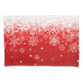 KRWのレースのようで白い雪片のクリスマスの赤い枕箱 枕カバー